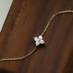 925 Silver Four Leaf Clover Zircon Chain Bracelet