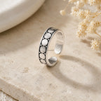 925 Silver Oxidised Circle Dot Adjustable Toe Ring (Pair)
