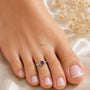 Ruby Red Bezel Solitaire Toe Ring (Pair) – Worn View | Sterling Silver Filled | Carryallco India