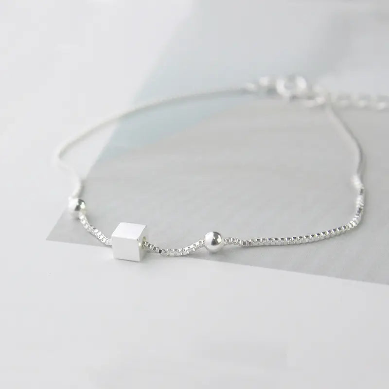 925 Silver Square Chain Anklet
