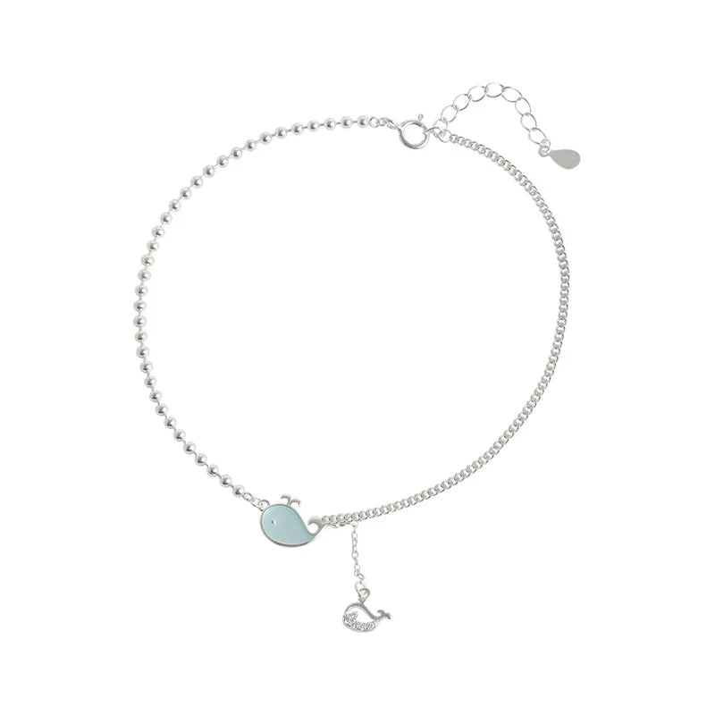 925 Silver Whale Charm Anklet