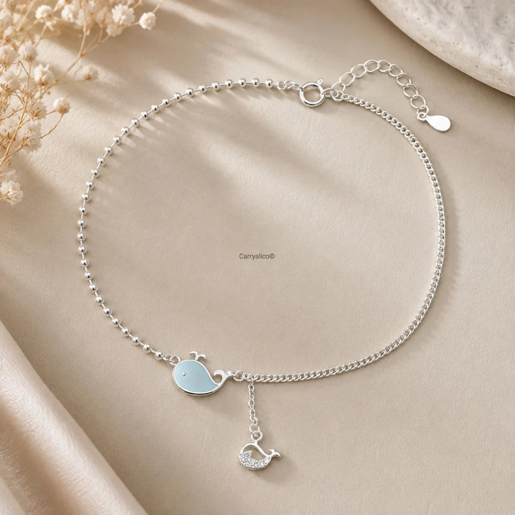 925 Silver Whale Charm Anklet