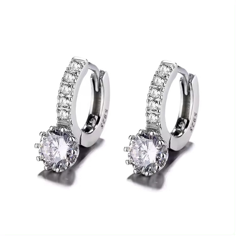 925 Sterling Silver Round Solitaire Hoop Earrings | Brilliant Cut Stone