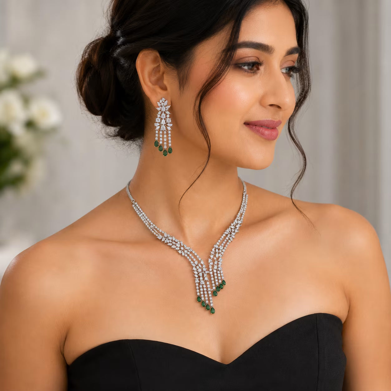 Green CZ Necklace and Earring Set | CARRYALLCO