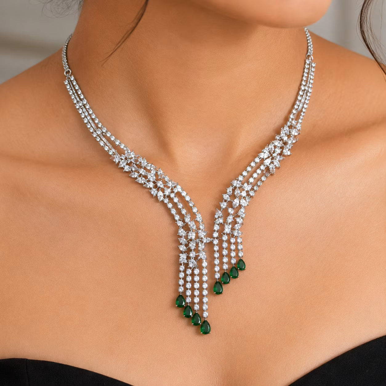 Green CZ Necklace and Earring Set | CARRYALLCO