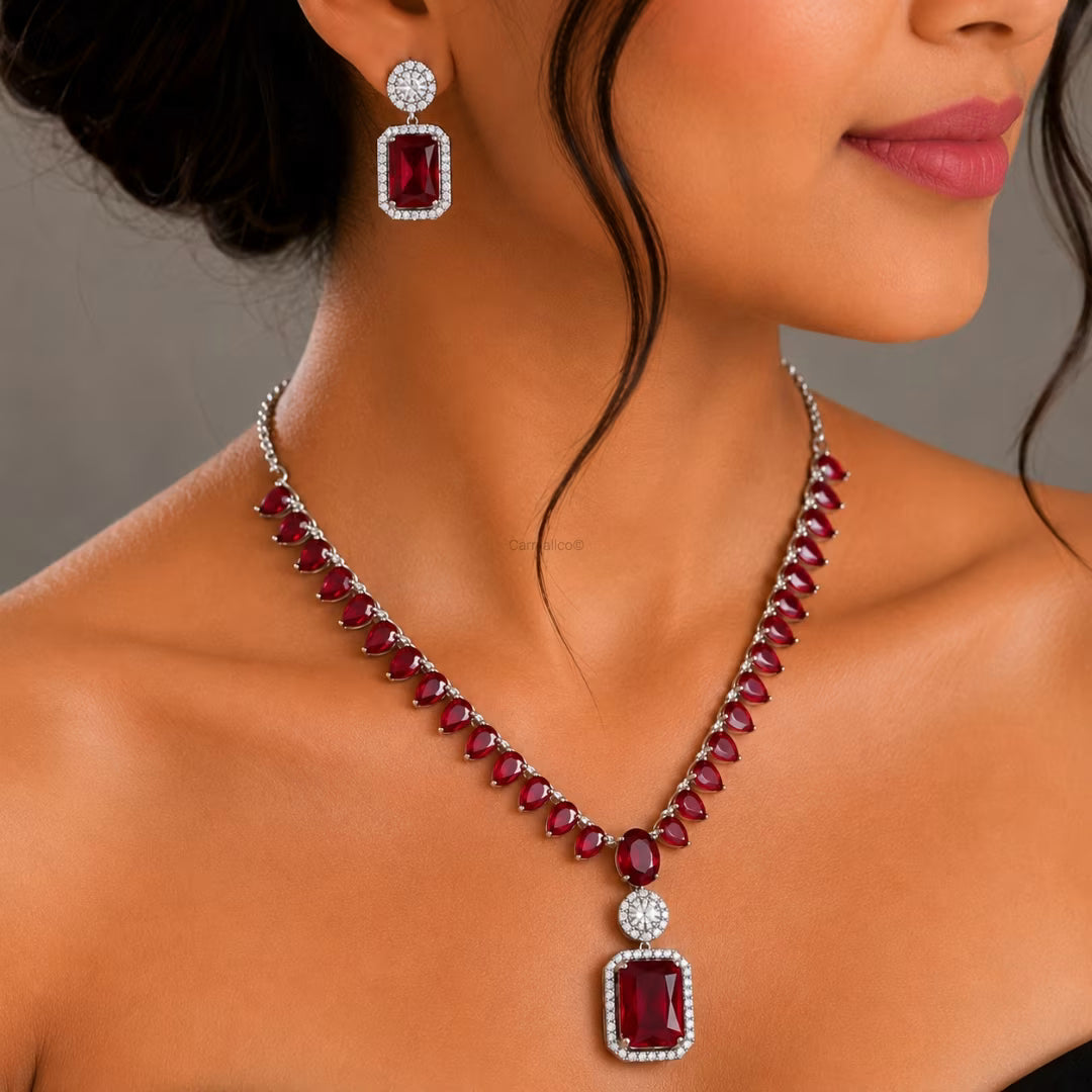 Ruby Red CZ Necklace & Earring Set