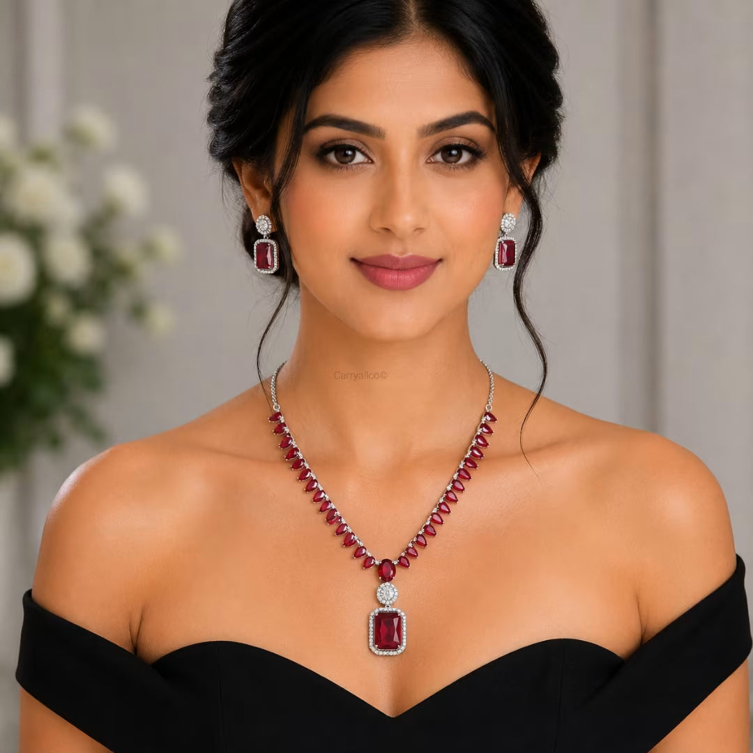 Ruby Red CZ Necklace & Earring Set