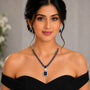 Blue Sapphire CZ Necklace & Earring Set – Close-up | American Diamond Jewellery | Carryallco India