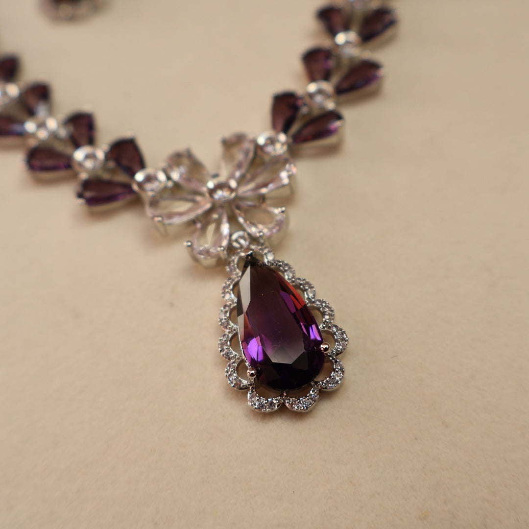 Amethyst Purple Marquise American Diamond Necklace Set | CARRYALLCO
