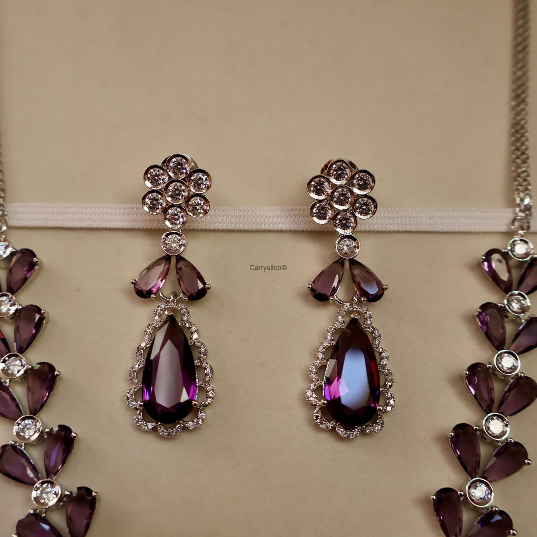 Amethyst Purple Marquise American Diamond Necklace Set | CARRYALLCO
