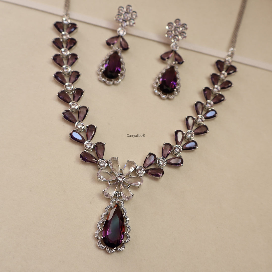 Amethyst Purple Marquise American Diamond Necklace Set | CARRYALLCO