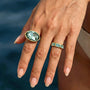 Aqua Crystal CZ Cocktail Ring – Emerald Variant Worn View | 18K Gold Plated | Carryallco India