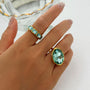 Aqua Crystal CZ Cocktail Ring – Emerald Stacked View | 18K Gold Plated | Carryallco India