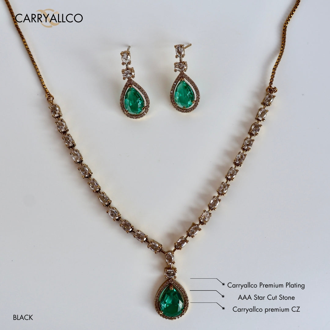 Aqua Glow American Diamond Necklace Set Carryallco