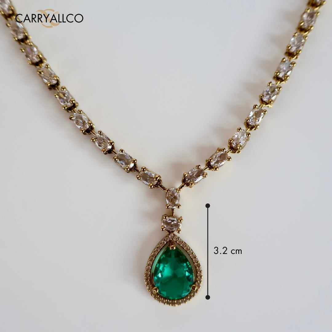 Aqua Glow American Diamond Necklace Set Carryallco