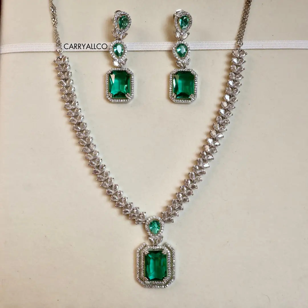 Aqua Square American Diamond Necklace Set