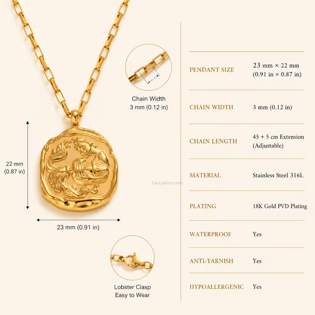 Aquarius Zodiac Necklace | 18K Gold PVD | Carryallco
