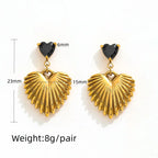 Black Zircon Heart Drop Earrings – 18K Gold Plated - CARRYALLCO