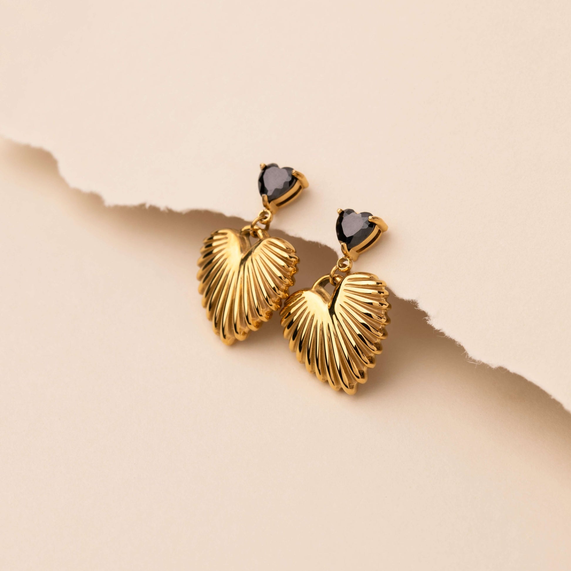 Black Zircon Heart Drop Earrings – 18K Gold Plated Jewellery | Carryallco India