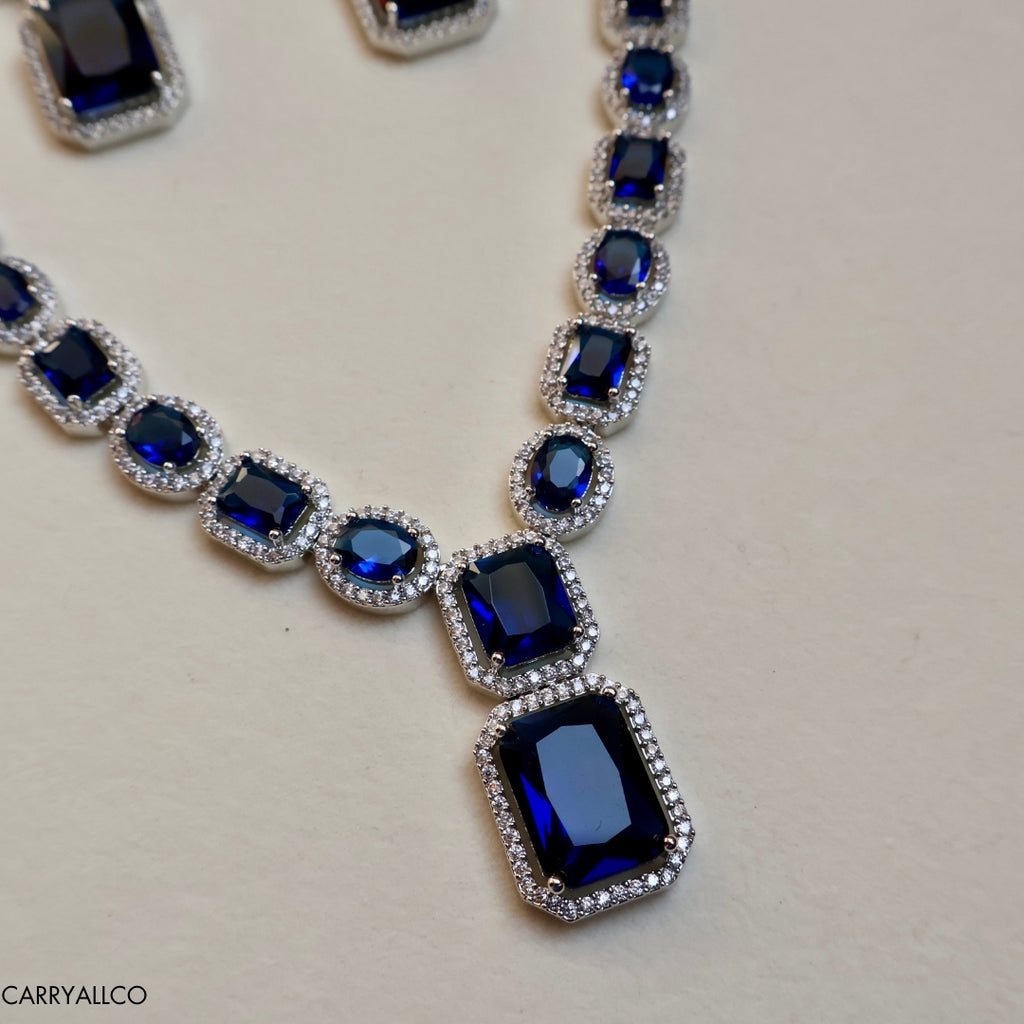 Blue Crystal American Diamond Necklace Set