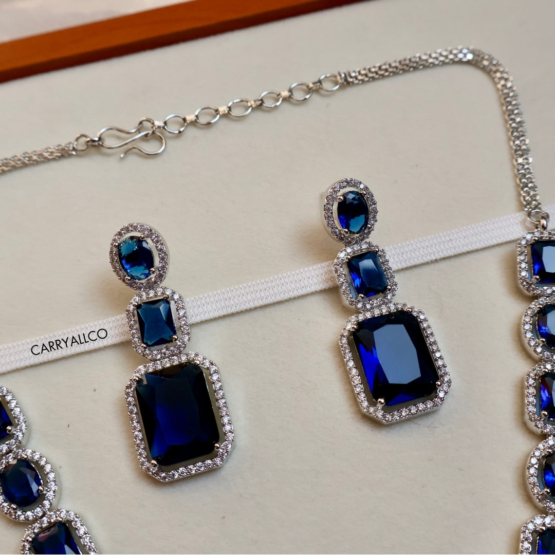 Blue Crystal American Diamond Necklace Set