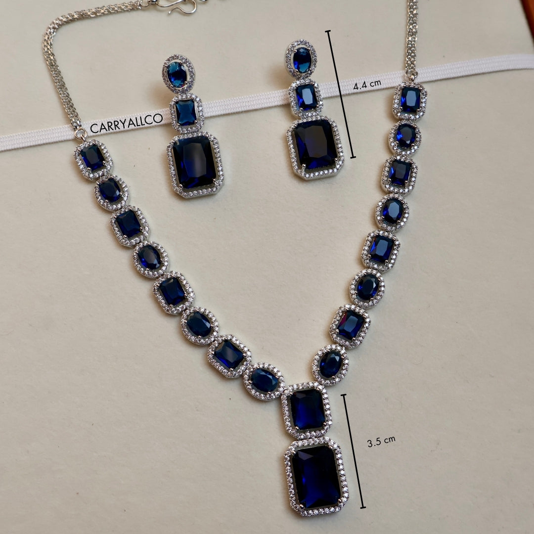 Blue Crystal American Diamond Necklace Set