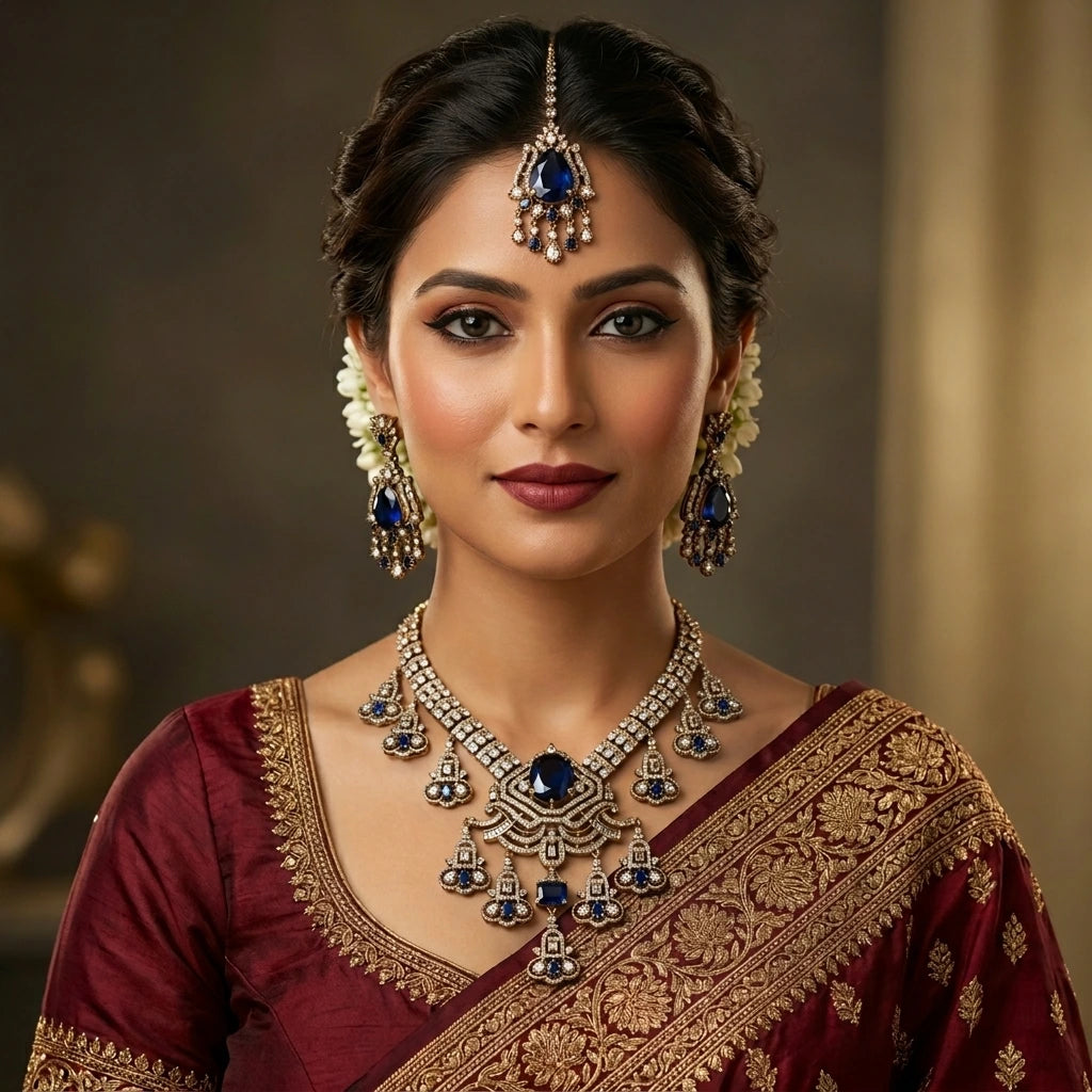 Blue Mehendi Polish Bridal Jewellery Set