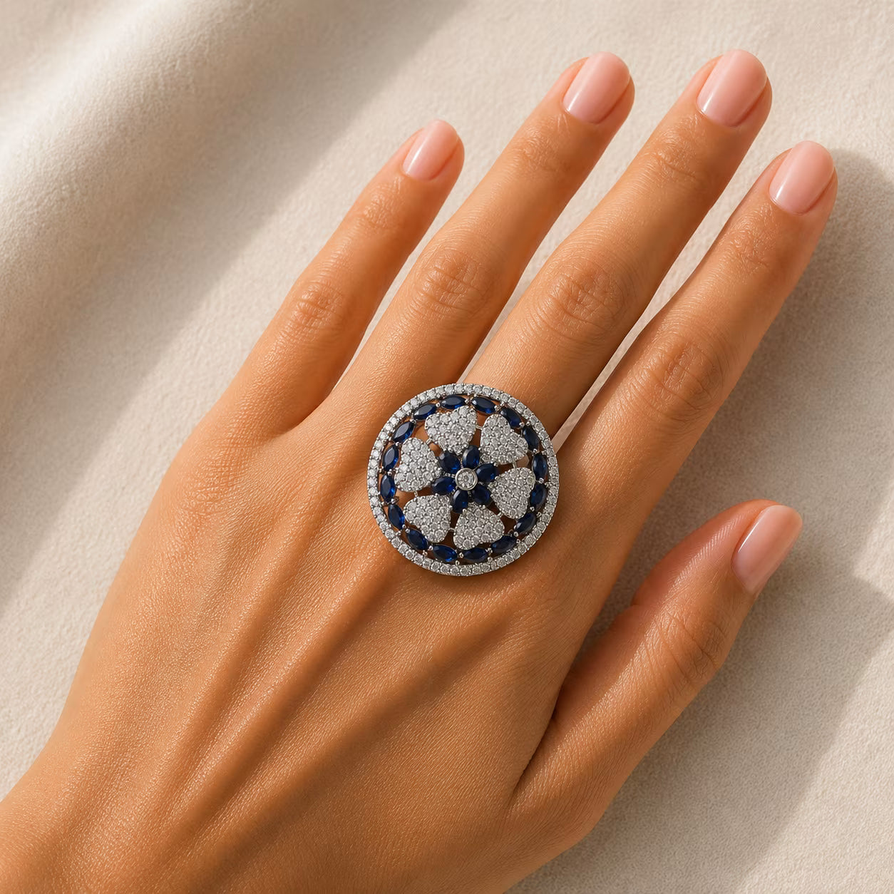 Blue Sapphire Floral Statement Ring