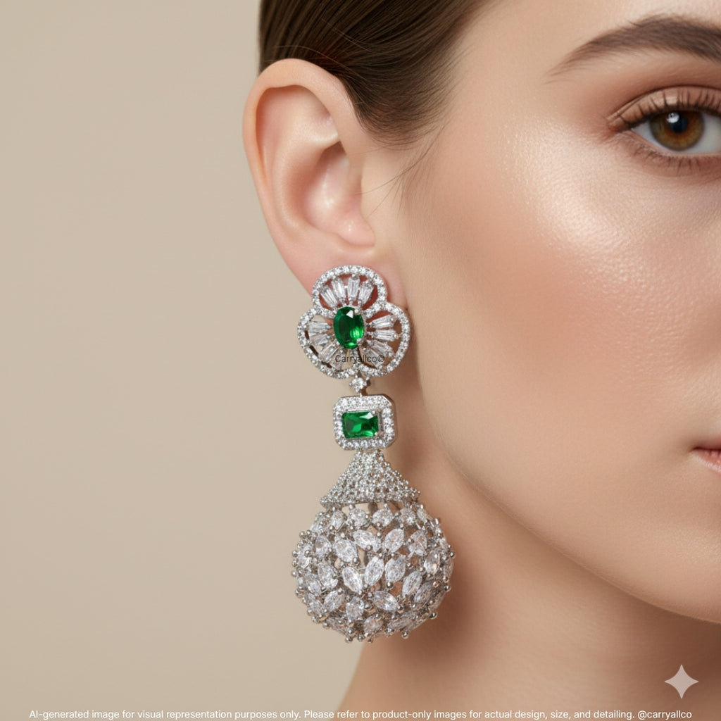 Green Stone Designer Jhumka Drop Earrings for Women