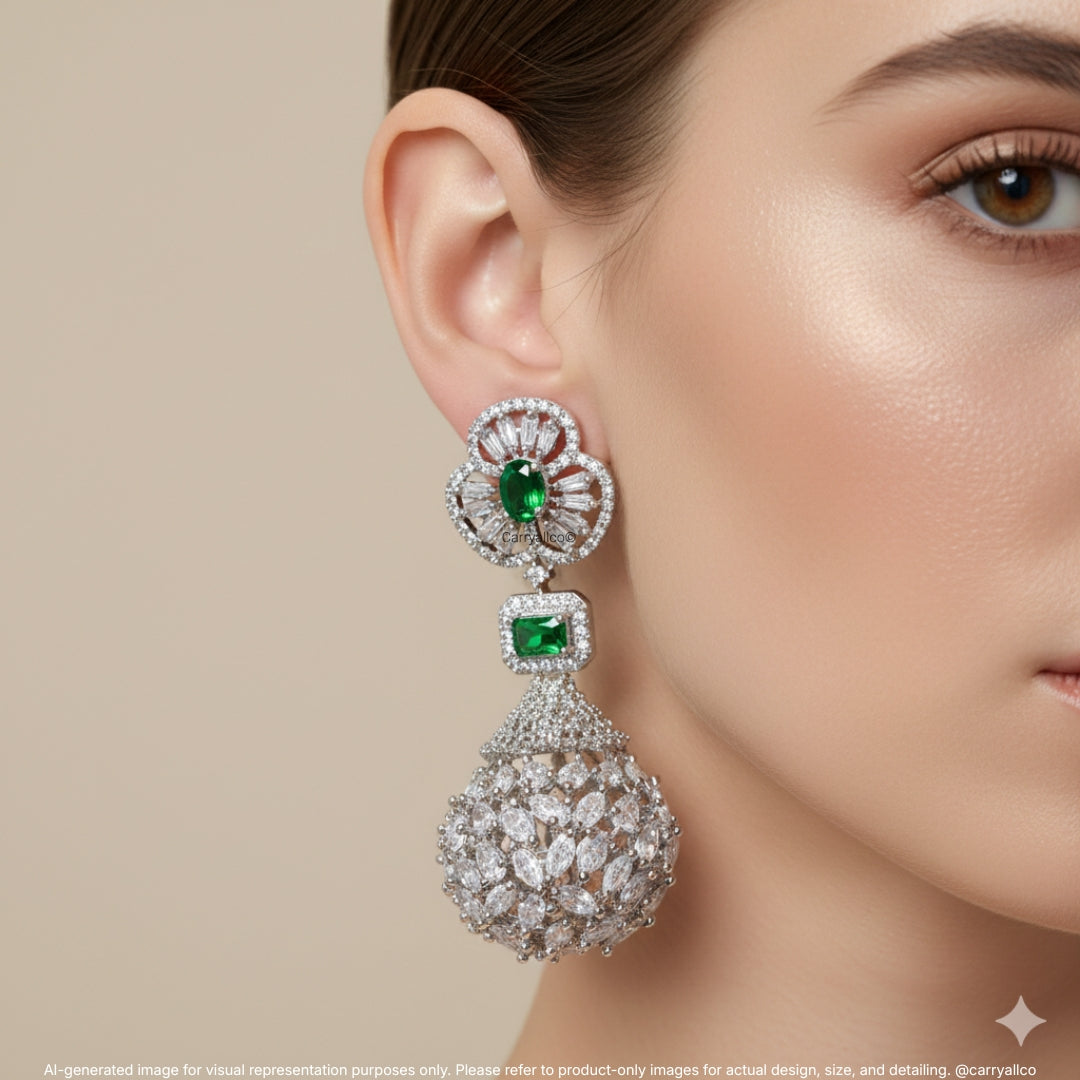 Green Stone Designer Jhumka Drop Earrings for Women