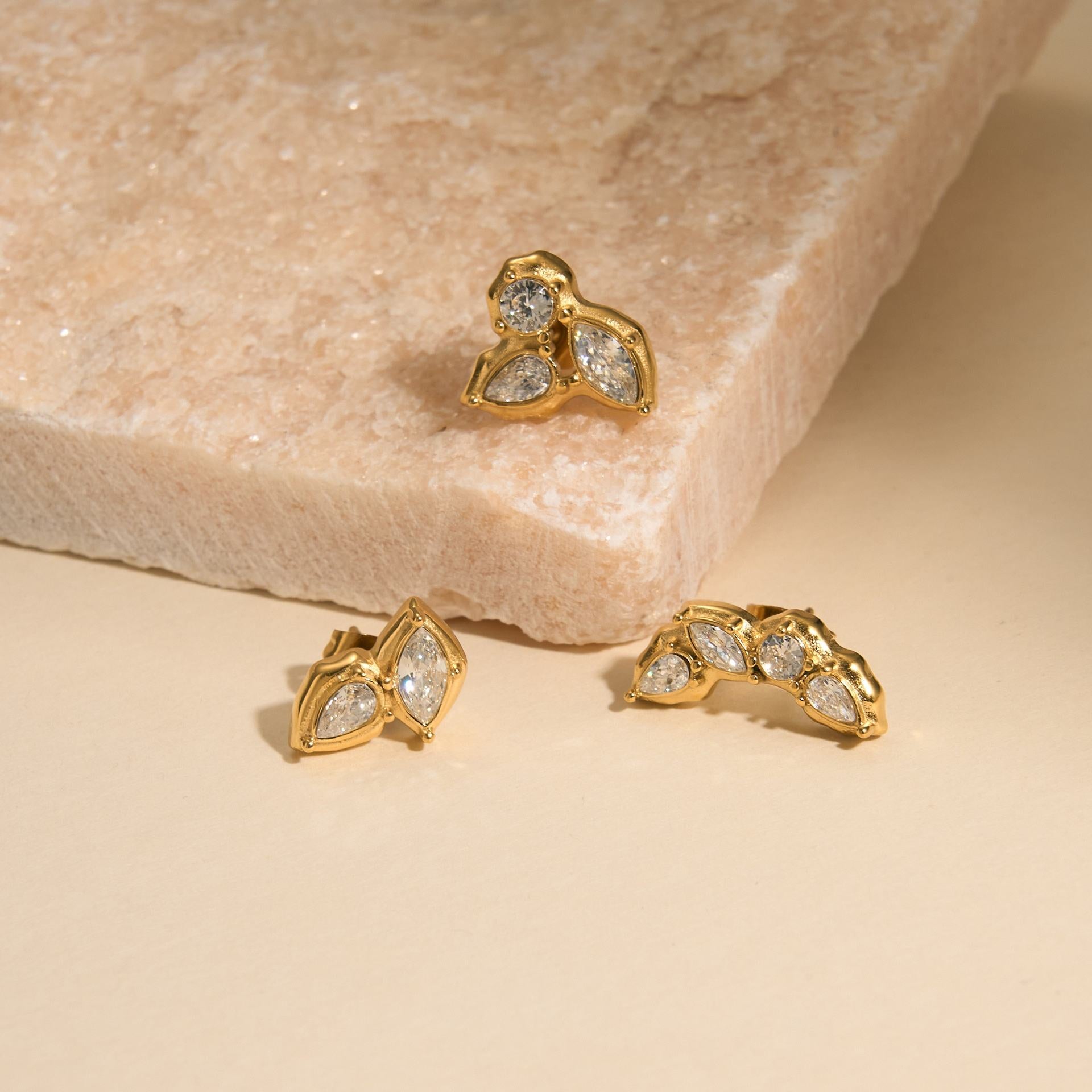 Boho Leaf Zircon Stud Earrings