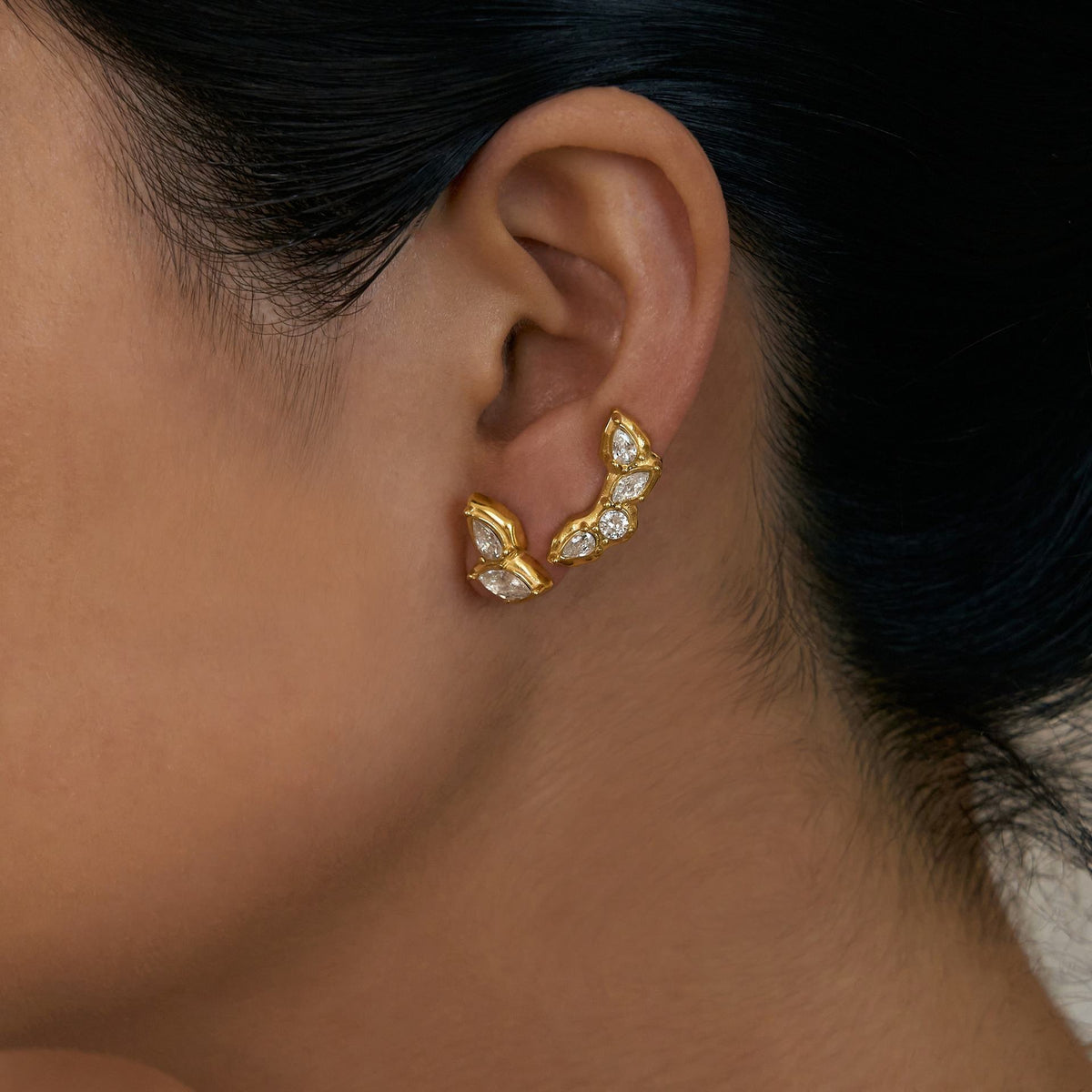 Boho Leaf Zircon Stud Earrings