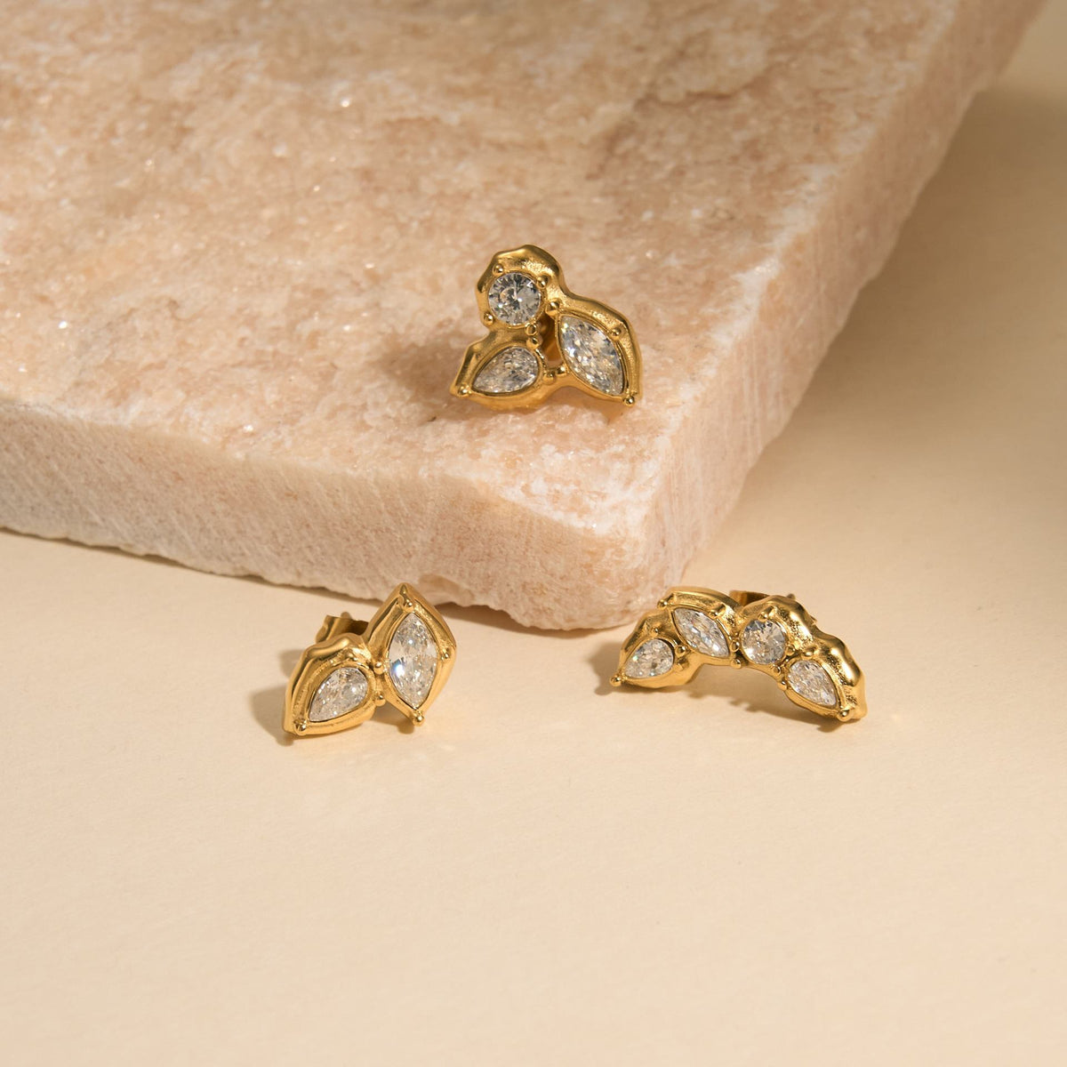 Boho Leaf Zircon Stud Earrings