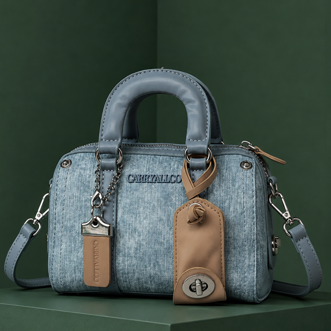 Celeste Boston Bag – Denim Blue Vegan Leather