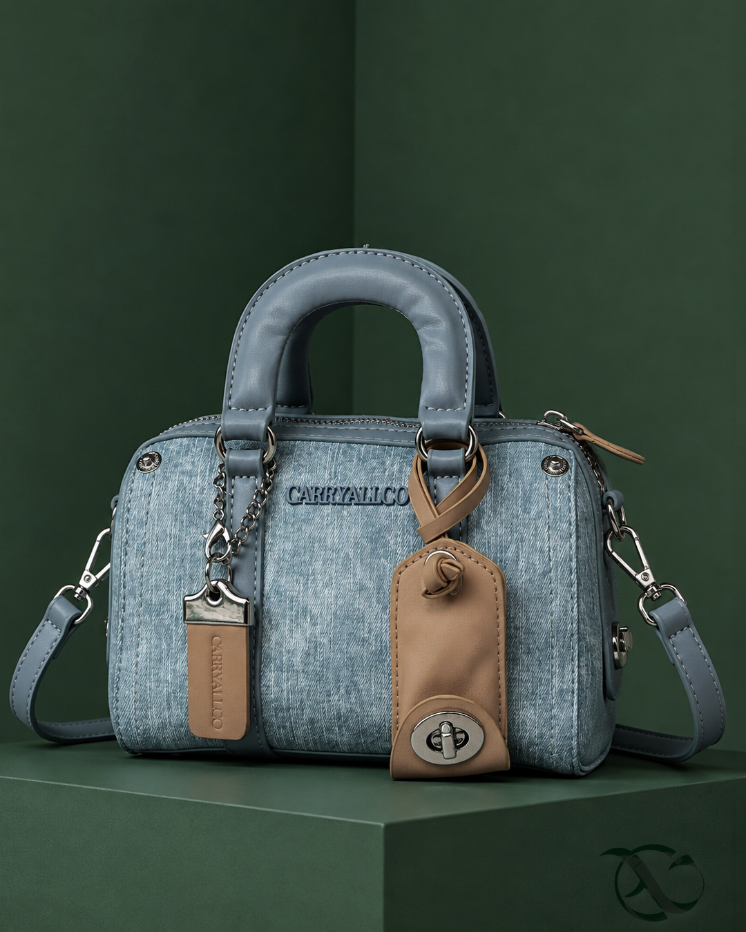 Celeste Boston Bag Denim Blue | Vegan Leather with Gold PVD Hardware | Carryallco