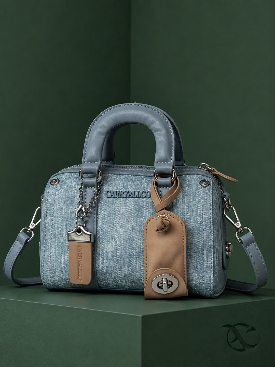Celeste Boston Bag – Denim Blue Vegan Leather
