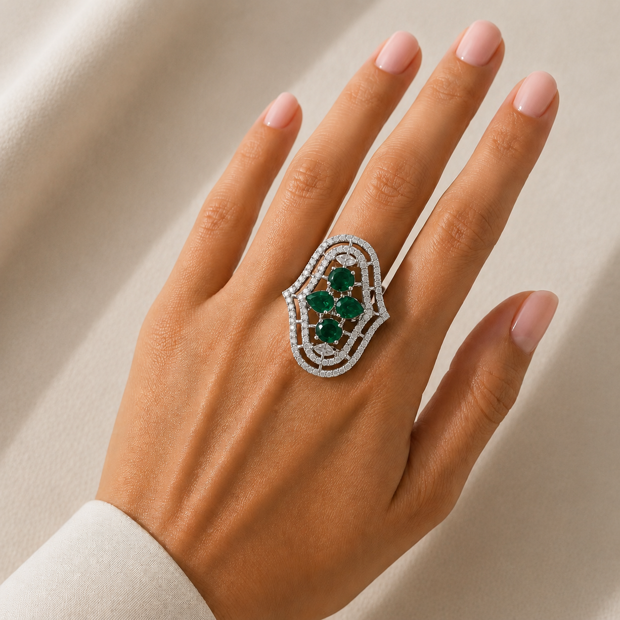 CZ Shield Cocktail Ring – American Diamond | Carryallco India