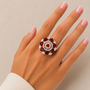 CZ Starburst Cocktail Ring – Red Ruby Variant | 18K Gold Plated | Carryallco India
