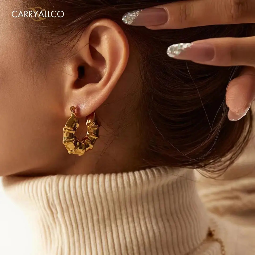 Carryallco 18K Gold Plated Golden Bamboo Hoops