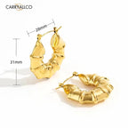 Gold hoop earrings with measurements on a white background, featuring the brand 'CARRYALLCO'.