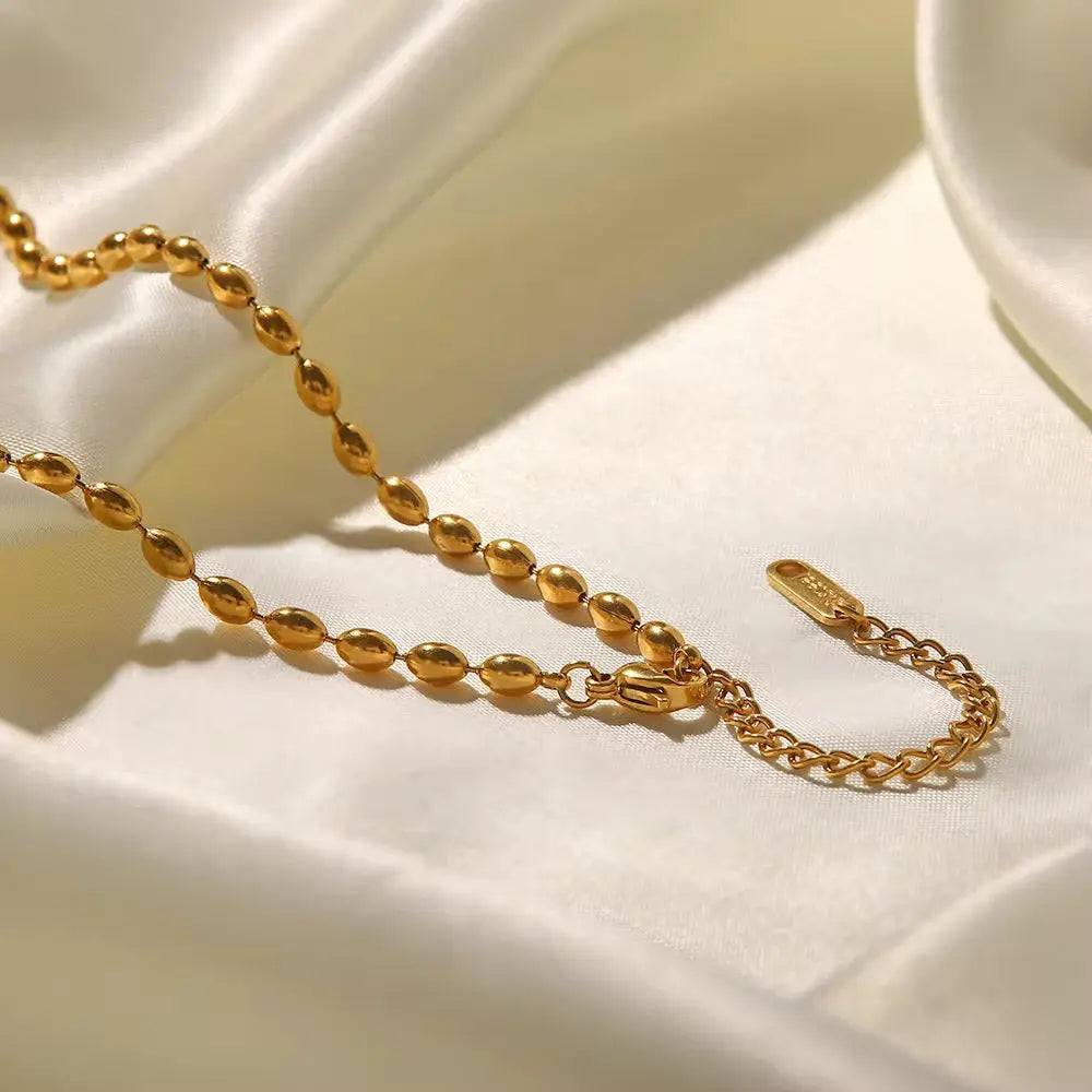 Carryallco 18K Gold-Plated Green Stone Oval Bead Necklace