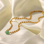 Carryallco 18K Gold-Plated Green Stone Oval Bead Necklace