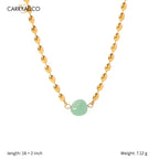 Carryallco 18K Gold-Plated Green Stone Oval Bead Necklace