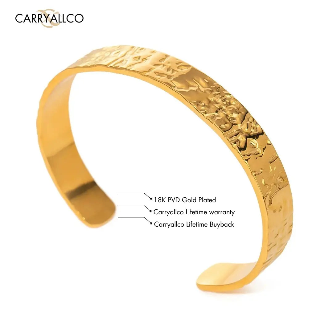 Carryallco 18K Gold Plated Hammered Wide Cuff Bangle