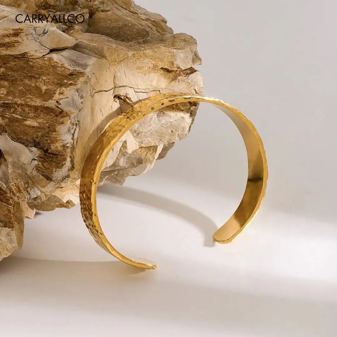 Carryallco 18K Gold Plated Hammered Wide Cuff Bangle