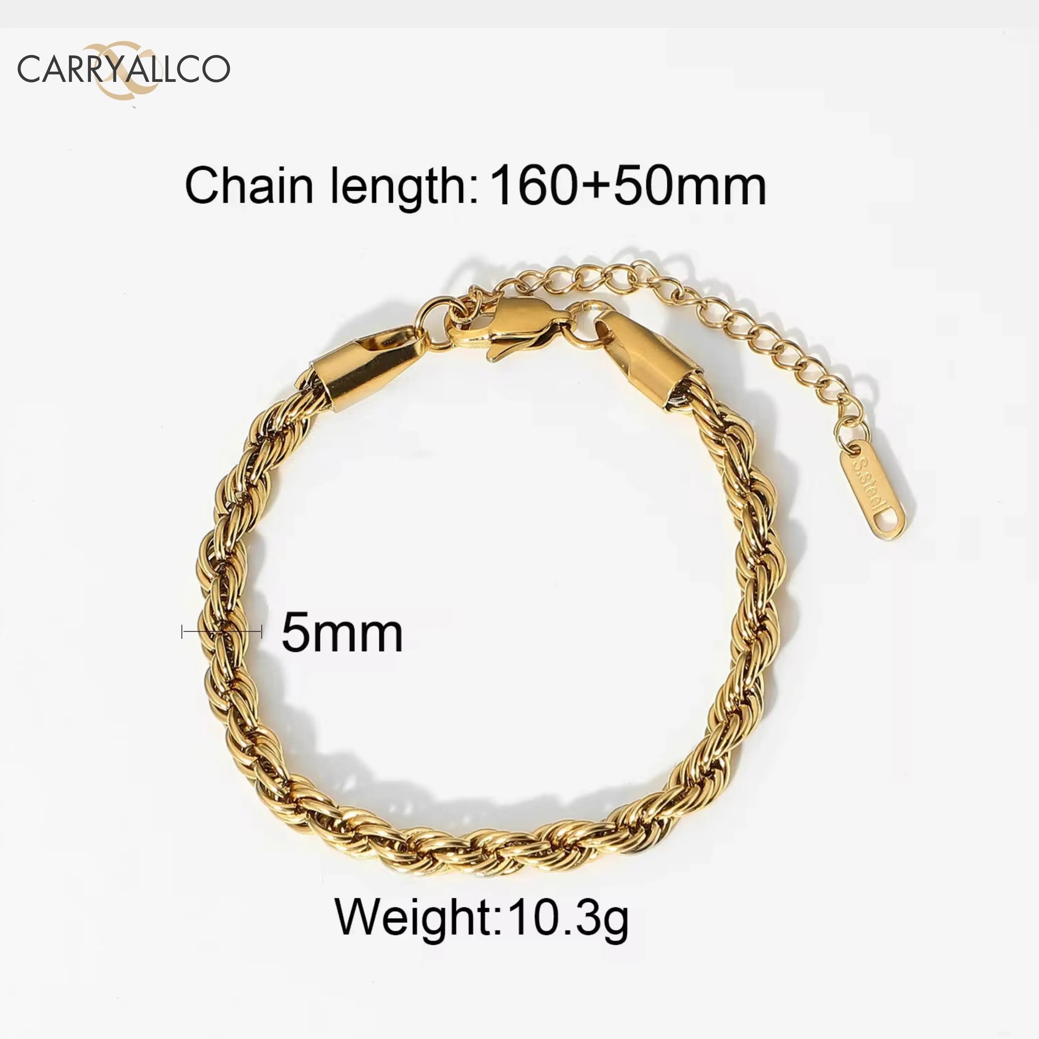 Carryallco 18K Gold Plated Rope Twist Bracelet dimension