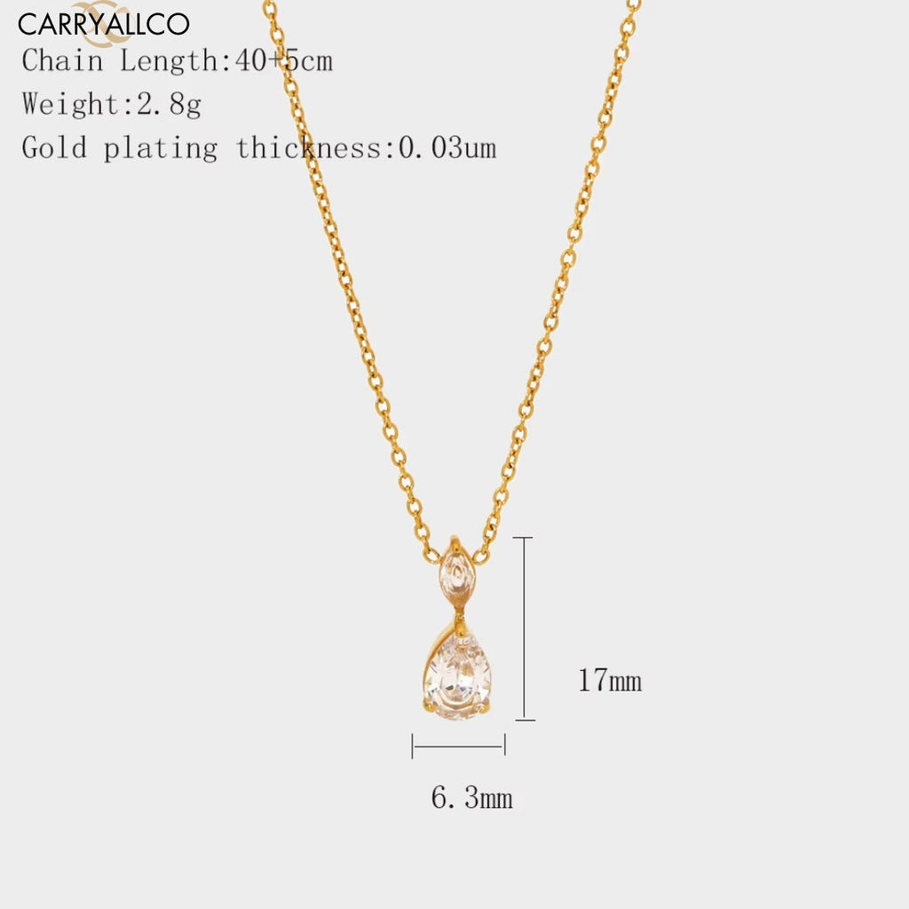 Carryallco 18K Gold Plated Water Drop Zircon Pendant Necklace Carryallco