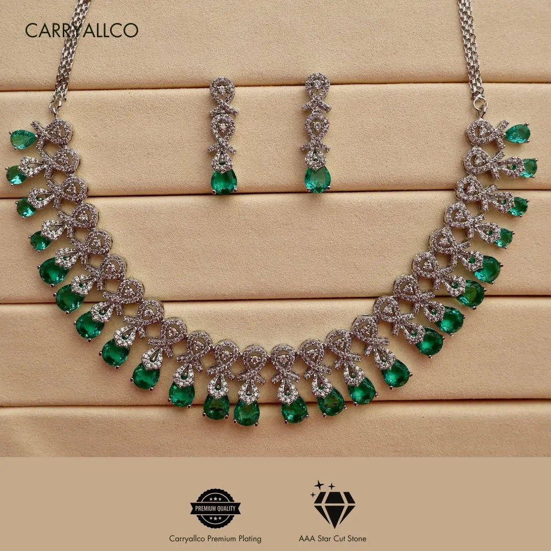 american diamond necklace sea green
