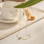 Carryallco 18K Gold Bead Chain Blue Stone Necklace