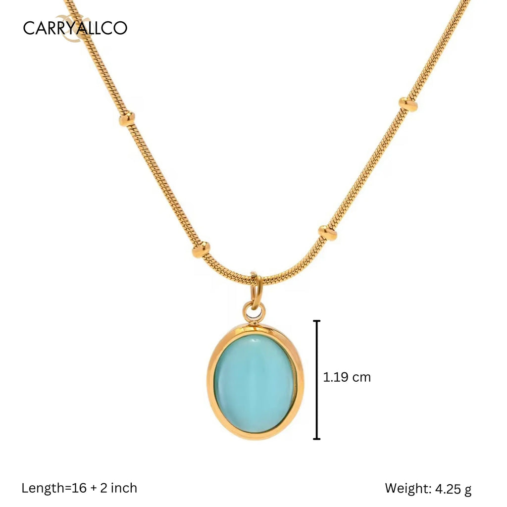 Carryallco 18K Gold Bead Chain Blue Stone Necklace